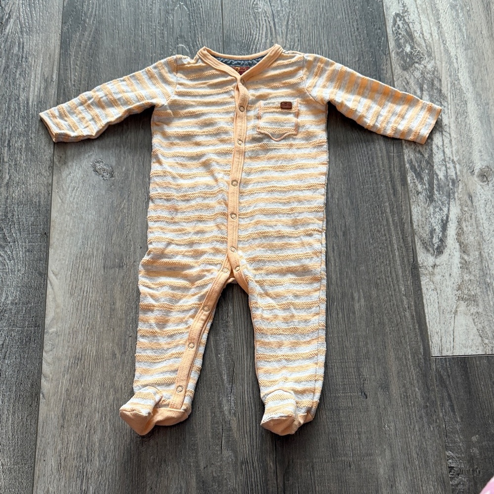 7 For All Mankind Peach and White Striped Kids Footie
